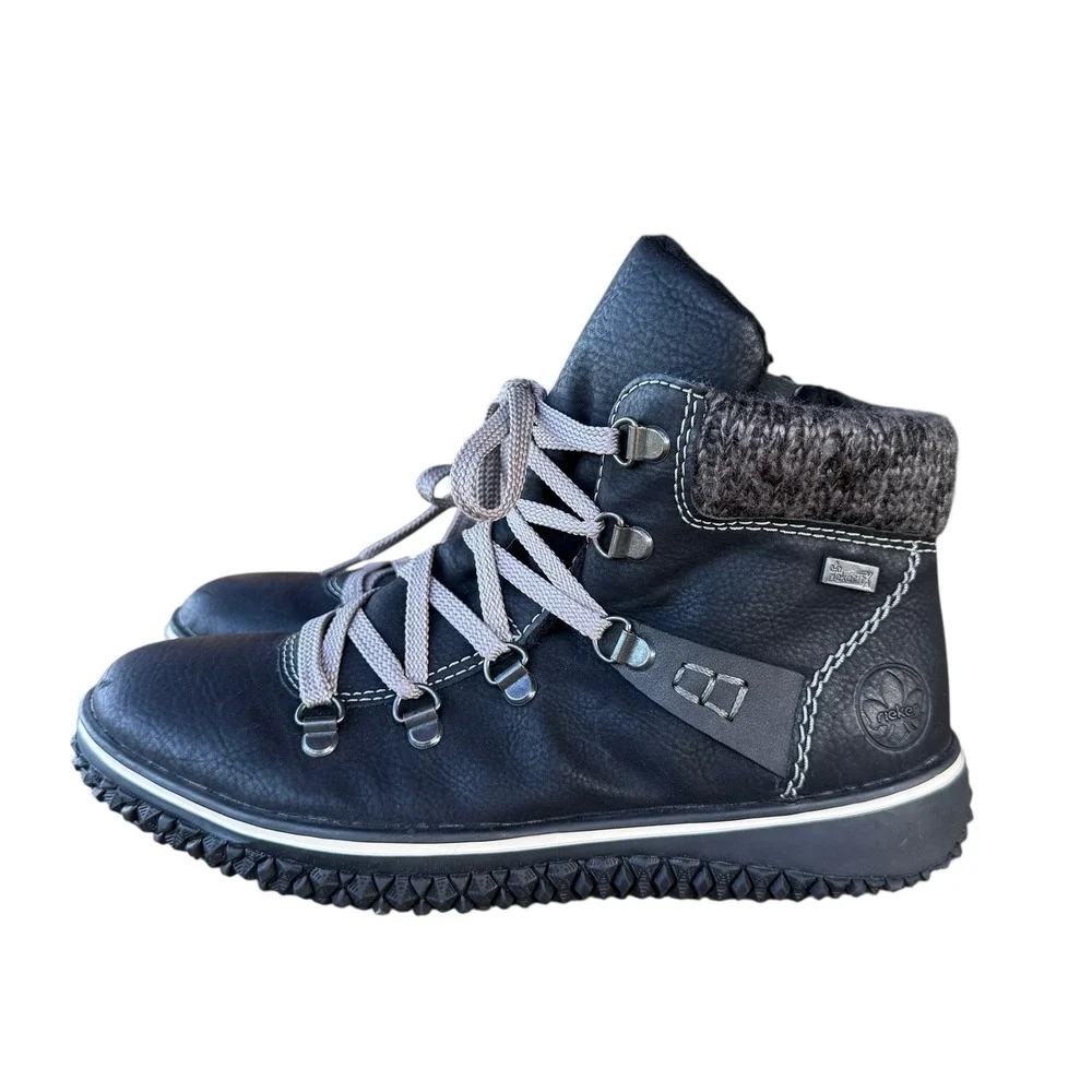 Rieker Waterproof‎ Ankle Boots Gore-Tex Knit Cuff Lace Up Black Women's